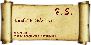 Hanák Sára névjegykártya